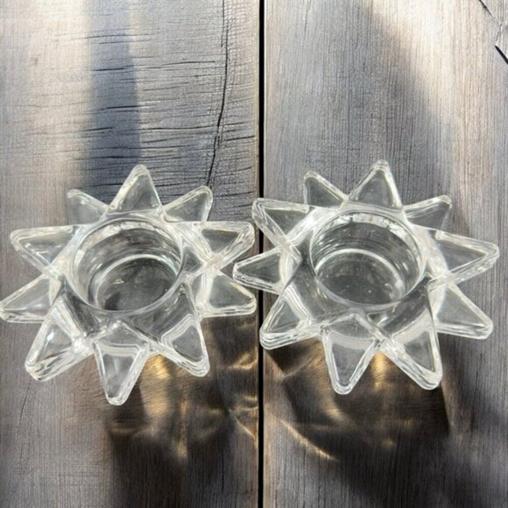 PartyLite Flaming Star Glass Tealight Candle Holder Clear Votive Set‎ 2 Glass